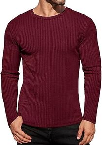 Ekouaer Men's Thermal Underwear Shirts Long Sleeves Sweater Ribbed Crewneck Tops Warm Slim Loungewear Dark Red S