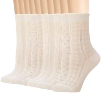 soxitoevy 10 Pairs Womens Roll Top Mesh Socks with Cute Cuff, Soft Frilly Sheer Socks Lace Trim Cotton Socks for Mary Janes, Lolita Princess Style