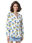 The Souled Store Donald Duck: Pattern Womens and Girls Graphic Printed Cotton Women Mandarin Shirts White Women Mandarin Shirts Fashionable Trendy Graphic Prints Pop Culture Merchandise