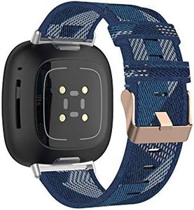 E ECSEM Bands intended for Fitbit Versa 3 and Sense Soft Woven Fabric Breathable Accessories Strap Replacement Wristband Women Men intended for Versa3 Smart Watch (Blue)