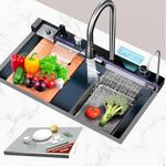 304 Grade Stainless steel Smart Sink for Kitchen with Digital Display | 30x18x9 Inches | Free Steel Chopping Board | Top Mount, Accessories Included, Honeycomb Design, Nano Coating, Multifunctional