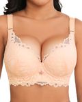 Svmer Push Up Lace Bra for Women Underwire Plus Size Comfortable Brassiere Beige 38DD