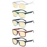 Eyekepper 5-Pack Blue Light Blocking Reading Glasses Square Computer Readers Yellow Tinted +1.50