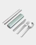 Chilly's Cutlery - Stainless Steel Utensils with Aluminium Travel Case - Knife, Fork, Spoon, & Straw - Lichen Green