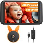 Babyvue Baby Car Camera USB: 4.5" 1080P Baby Car Monitor, IR Night Vision & 360° Rotation Rear-Facing View, Car Baby Camera for Driving Safety, Real-Time Rear Seat Check, Plug & Play