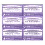 Dr. Bronner’s - Pure-Castile Bar Soap (Lavender, 140g, 6-Pack) - Made with Organic Oils, For Face, Body and Hair, Gentle and Moisturizing, Biodegradable, Vegan, Cruelty-free, Non-GMO