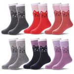 MQELONG Wool Socks for Kids Boys Girls Winter Warm Wool Hiking Thick Boot Cozy Crew Socks 6 Pairs, 6 Pairs Cat, 8-12 Years
