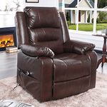 S*MAX Riser and Recliner Chairs Electric Reclining Chairs for The Elderly Living Room Full air Leather Recliner Armchair Side Pockets USB Charge Port and Remote Control Brown