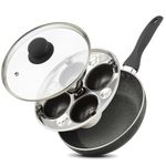 2 IN 1 Egg Pan & Egg Poacher Pan, Granite Nonstick Fry Pan Poached Egg Maker and Frying Skillet with Lid, Poached Eggs Cooker Food Grade Safe PFOA Free with Spatula, Egg Cookware - 4 Cups