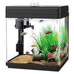 AQQA 1.5 Gallon Aquarium Kits Desktop Small Fish Tank with Filter and Light (8 Colors Adjustable) Freshwater & Saltwater Betta Fish Tank Kit Office & Home Decor (Black)