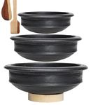 Craftsman India Online Craftsman Deep Burned Clay Pot/Earthen/Mud/Mitti Handi For Cooking And Serving Combo 1, 2 & 3 Liter, Black, Uncoated