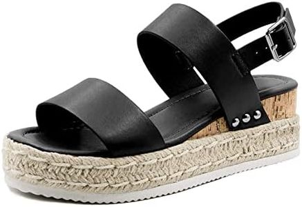 Athlefit Women's Espadrilles Sandals Ankle Strap Buckle Wedge Sandal Open Toe Studded Platform Sandals Black 43