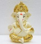 Gold Art India Gold and Silver Plated Ganesh Idol for Car Dashboard Small Ganesha Murti Ganpati Idol for Home Decor Puja Lord Ganesh Statue Gift for Office Desk Puja Room Figurine