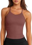 LASLULU Spaghetti Strap Sports Bras for Women High Neck Yoga Wireless Bra Padded Cami Crop Top(Marsala Small)