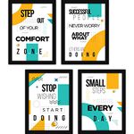 FATMUG Synthetic Motivational Frames For Office And Living Room - Modern Wall Art With Glass - Set Of 4, Multicolour