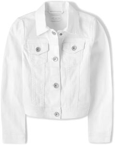 The Children's Place Girls' Basic Denim Jacket, White Denim, 16