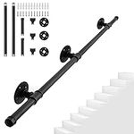 AKOZLIN 5FT Stair Handrail for Indoor Stairs Hand Railing Wall Mount Stair Railing Industrial Iron Pipe Rust-proof Non-slip Stairs Porch Deck Railing Banisters,Black