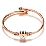 Luluadorn Rose Gold Heart S Letter Bracelets Engraved Initial Charms Cuff Bracelet Stainless Steel Expandable Personalized Name Jewelry