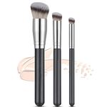 Rytrre Foundation Contour Brush for Liquid Makeup, Kabuki Brushes, Under Eye Nose Contour Brush for Blending Liquid Cream Flawless Powder Cosmetics Buffing Stippling Concealer (Collection 3Pcs)