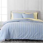 MARTHA STEWART Arielle King Size Duvet, 3 Piece Set-1 Duvet Cover, 2 Pillow Shams, Cotton-Percale, Soft, Reversible, Easy Wash, All Season 104"x92" with Button Closure, Blue/Yellow