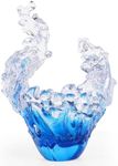 suruim Hand Blown Glass Wave Sculpture Figurines Blue and Clear Art Glass Bowl for Home Decor, Sea Glass Figurine, Nautical Sea Glass Decorations, Multipurpose Storage for Keys, Jewelry, Candy