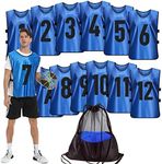 PULUOMASI Scrimmage Training Vest (12 Pack) Team Sports Pinnies Jerseys for Adult Youth Soccer Bibs Numbered Practice Jerseys, Dark Blue, X-Large