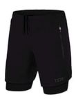 TCA Men's Ultra 2 in 1 Running/Gym Shorts with Zipped Pocket - Anthracite (2X Zip Pockets), M