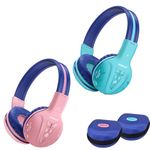 2 Pack of SIMOLIO Wireless Bluetooth Kids Headphone with Hard Case,Wireless Kids Safe Headphone Volume Limited, Wireless Headphones for Girls,Boys,Over-Ear Kids Headphone for School,Travel (Mint,Pink)