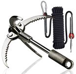 QUADPALM Grappling Hook and Black Rope 10M (32ft) - Multifunctional Heavy Duty Survival Hook - 2 Locking carabiners - 4 Stainless Steel Folding Claws - Survival Gear - Outdoors Camping Hiking