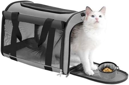 TWDEPART Cat Carrier - Durable, Ventilated & Foldable with Roll-Up Shade, Includes Free Collapsible Bowl & Cushion for Stress-Free Travel (Grey)