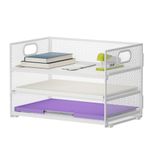 Marbrasse Desk Organiser,3 Tire Letter Paper Tray Organiser with Handle,Mesh Desk Organiser Tray for A4 File,Home Office Supplies (White)