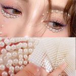 White Pearl Eyes Face, 4 Sheets Face Jewels Gems Rhinestones Jems Self Adhesive Sticker for Women Festival Accessories Nail Art DIY Decoration Kits