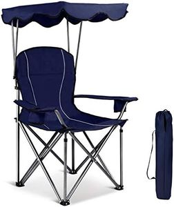 Costway Portable Outdoor Canopy Chair, Folding Camping Beach Chair W/Cup Holder & Carry Bag, 120KG Load, Waterproof 600D Fabric, Fishing Picnic Arm Chair for Garden Patio Tailgating Sunbath (Blue)