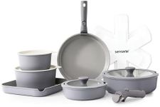 SENSARTE 17 Piece Ceramic Pots and Pans Set, Nonstick Detachable Handle Cookware, Induction Kitchen Cookware Set with Removable Handle, Dishwasher ＆ Oven Safe, PFAS/PTFE/PFOA Free (Gray)