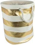 DII Collapsible Laundry Hamper or Basket for Bedroom, Nursery, Dorm, or Closet (Large Round) - Gold Rugby Stripe