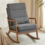 Karl home Nursery Rocking Chair Removable Glider Rocker High Backrest Rocking Armchair Mid-Century Accent Chair with Lumber Pillow for Bedroom, Living Room, Nursery, Dark Gray