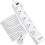 SUPERDANNY - 16.4ft power strip with flat plug with USB, 7 spaced wide sockets, 3 USB ports, mountable extension cord, charging station, overload protection