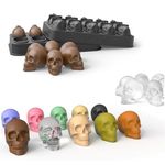 RoseFlower Skull Ice Cube Mold, 10 Cavity Flexible Silicone Skull Mold, Skull Ice Cube Tray 3D Skull Mold for Whiskey Baking Chocolate Candy Jelly Crayon Resin, Silicone Skull Ice Maker Mold