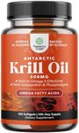 Antarctic Krill Oil 500mg Softgels - High Absorption Krill Oil Omega 3 Fatty Acid Supplement with Potent EPA DHA Astaxanthin and Phospholipids - Wild Caught Burpless Fish Oil Omega 3 Supplement