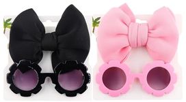 Aashiya Cute Toddler Sunglasses Headband Set for Boys Girls Baby Bow Hairband Cute Round Flower Shape Glasses Bow Hair Accessory - pink,Black Color Pack of 2