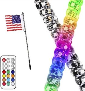 YCHOW-TECH UTV LED Whip Lights with Spring Base, 2PCS 6FT Spiral RGB LED Whip Light Side by Side Chasing/Dancing Light RF Remote Control Antenna Whips for UTV ATV Truck Polaris Dune Buggy RZR Can-Am