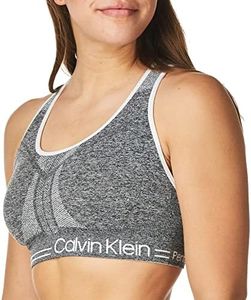 Calvin Klein Women's Performance Moisture Wicking Medium Impact Reversible Seamless Sports Bra, Heather Grey/White, X-Small