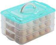 TIAN CHEN Eggs Storage Container for Refrigerator, 3-Layer Deviled Egg Tray, Stackable Fridge Egg Organizer with Lid and Handle, Plastic Camping Food Carrier, Duck Cartons Reusable, Extra Large Holder, 60 Count Eggs Keeper(green 3 layer)