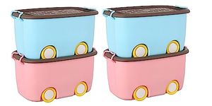 Ash & Roh Multi color Storage Bins with Locking Lids, Handle & Wheels | Stackable Collapsible Storage Box | 25 lit Container Organizer Toy Storage Box. (Pack of 4)