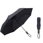 SYNHOK Compact Travel 8 ribs Folding Umbrella,Durable Rain Windproof Portable Umbrella with Strong Ribs Reinforced Canopy Ergonomic Handle Auto Open/Close -Man & Woman black folding umbrella