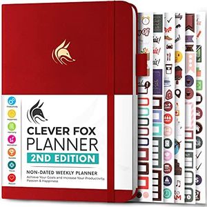 Clever Fox Planner 2nd Edition – Colorful Weekly & Monthly Goal Setting Planner, Habit Trackers, Time Management and Productivity Organizer, Gratitude Journal, Undated, A5, Lasts 1 Year – Red