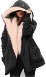 Roiii Women Thicken Warm Winter Coat Hood Down Parka Fleece Fur Outdoor Overcoat Long Jacket Outwear, Grey Cam, Small