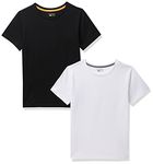 Amazon Brand - Symbol Boys 100% Cotton Solid Print Half Sleeves Regular Fit T-Shirt|Age 2-12 Years (Pack of 2), Black & White