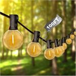 DAYBETTER 100FT Outdoor String Lights Waterproof,Patio Lights with 50 Shatterproof Dimmable LED Edison Bulbs(+1 Spare),Connectable G40 Globe String Lights for Outside Garden Yard Porch,Black Wires