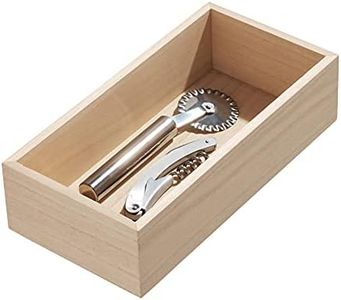 iDesign Bandeja organizadora para la cocina, caja organizadora de madera de paulownia para el cajón o el armario de la cocina, organizador de cajones para cubiertos, beige
